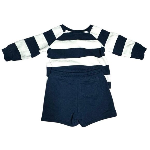 Old Navy Baby Set Striped Long Sleeve Top Solid Shorts Blue White Sz 3-6 Mos NWT - Picture 5 of 10